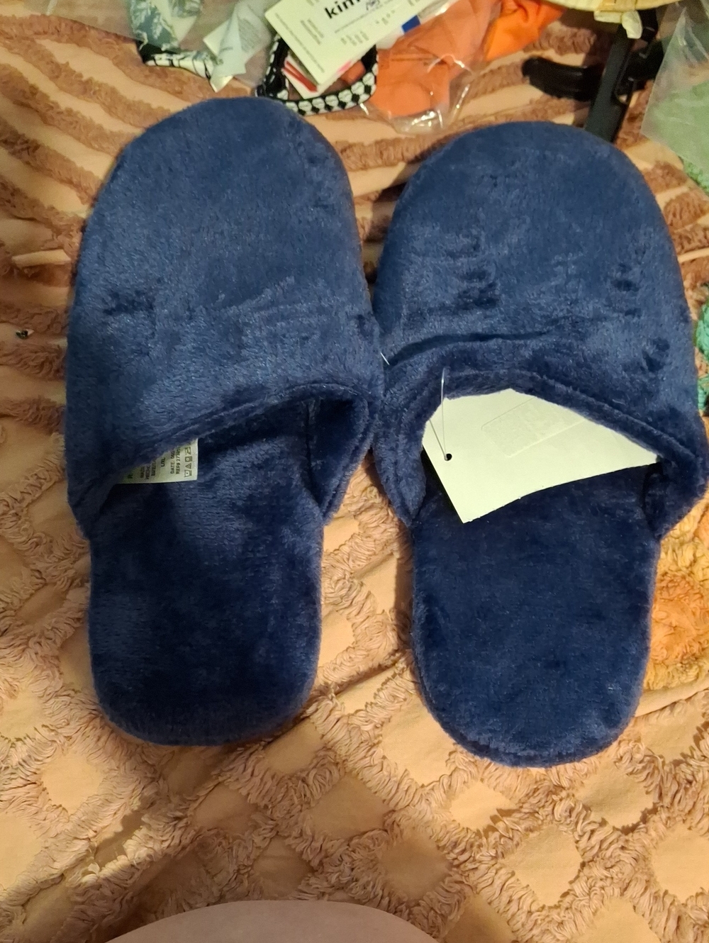 Macy's Fuzzy Fur Blue Slip-on House Shoes L/XL NEW